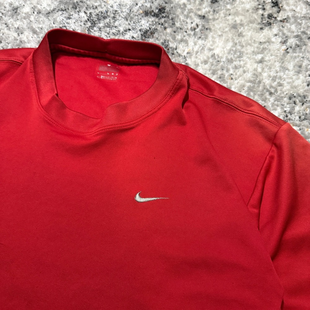 Nike Mens Short Sleeve Performance T-Shirt Red Crew Neck Swoosh Logo Size Medium